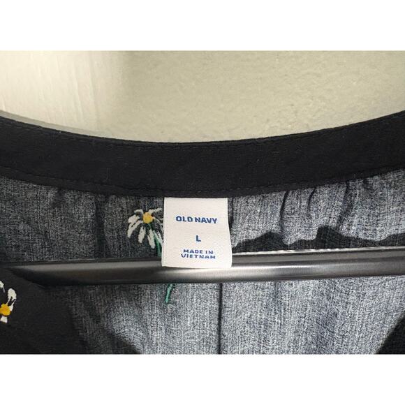 Old Navy Large Black Knee Length Elastic Waist Defined Sleeveless Daisy Dress - Picture 3 of 4